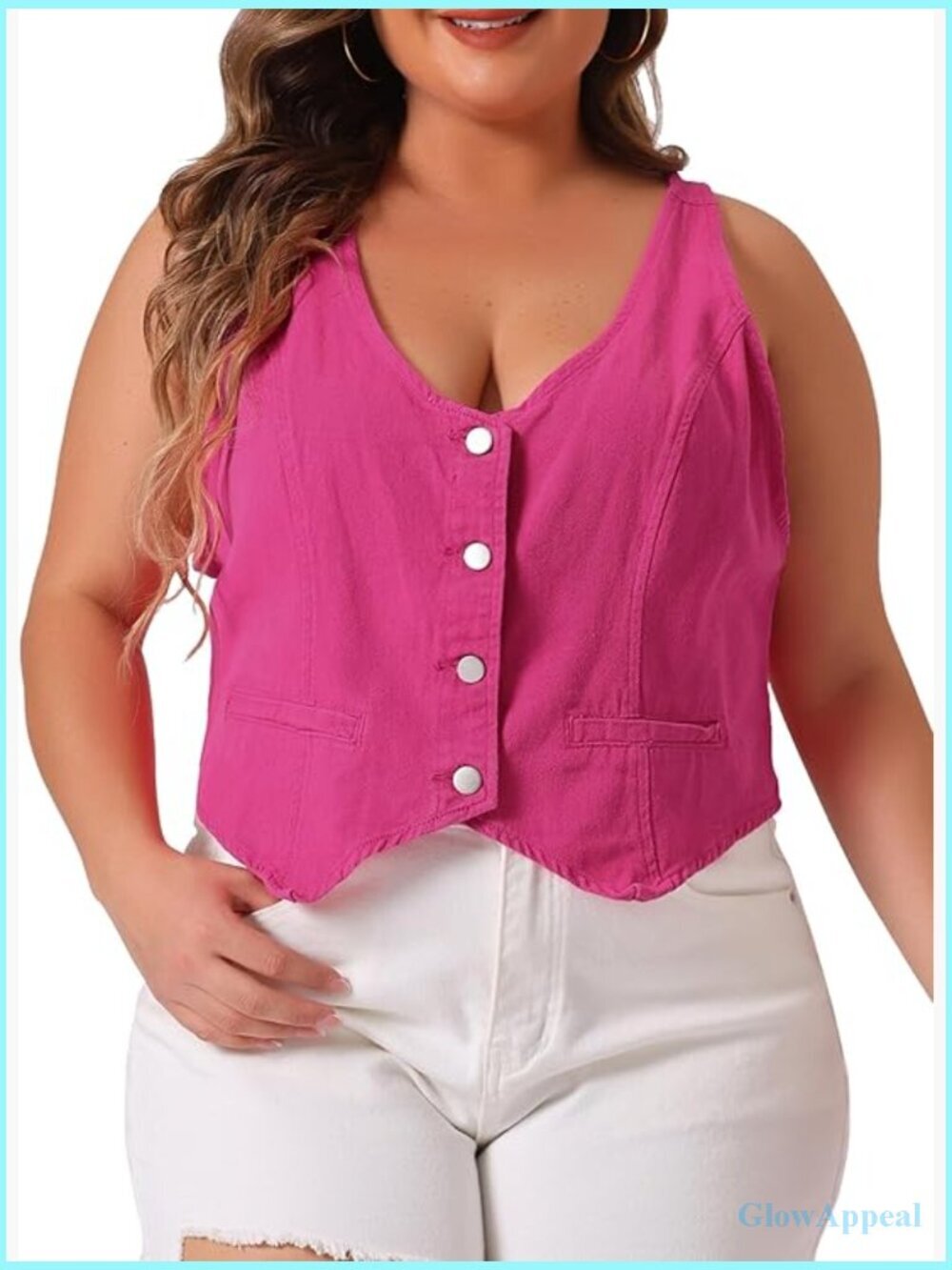 Plus Size Denim Vest Top Button Down Sleeveless Jean Jacket Waistcoat